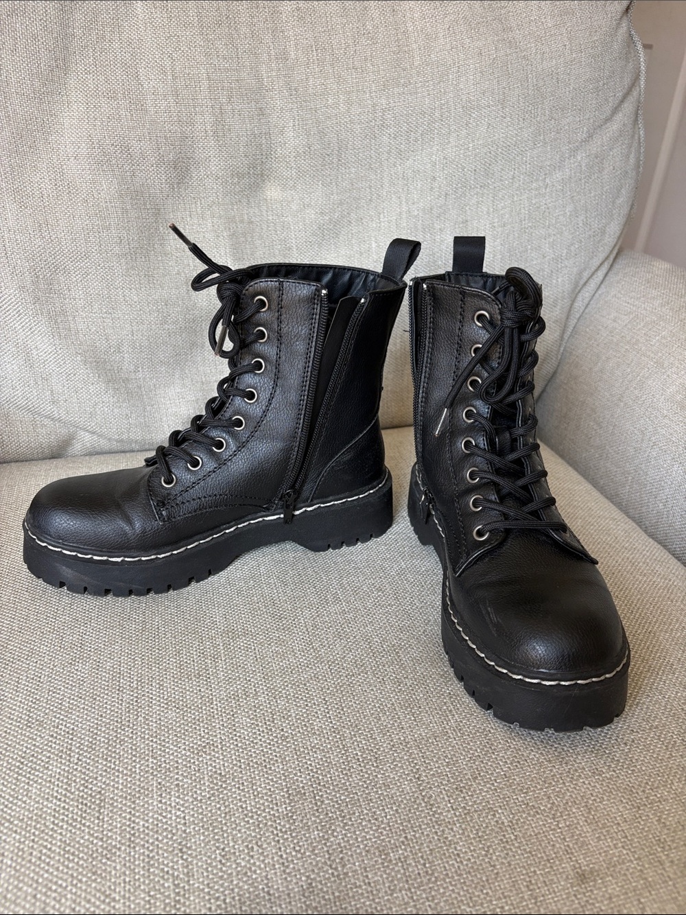 Women’s Black Lace-Up Platform Combat Boots